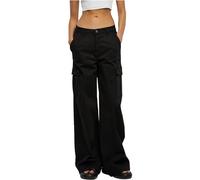 Urban Classics Damen Hose Ladies High Waist Wide Leg Twill Cargo Pants Black 30