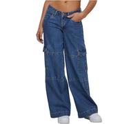 Urban Classics Damen Hose Ladies Low Waist Cargo Denim mid Indigo Washed 34