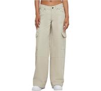 Bequeme Jeans URBAN CLASSICS "Damen Ladies Low Waist Cargo Denim" Gr. 30, Normalgrößen, weiß (offwhiteraw) Damen Jeans (76151163-30)