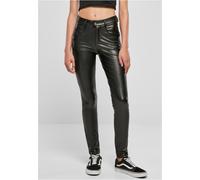 Stoffhose URBAN CLASSICS "Urban Classics Damen Ladies Mid Waist Synthetic Leather Pants" Gr. 30, Normalgrößen, schwarz (black) Damen Hosen (93185953-30) black