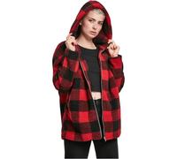 Winterjacke URBAN CLASSICS "Damen Ladies Hooded Oversized Check Sherpa Jacket" Gr. XXL, rot (firered, black) Damen Jacken Winterjacken (88829669-XXL)