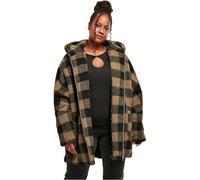 Winterjacke URBAN CLASSICS "Damen Ladies Hooded Oversized Check Sherpa Jacket" Gr. S, grau (softtaupe, black) Damen Jacken Winterjacken (59817933-S)