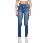 Urban Classics Damen Jeans Ladies Skinny High Waist Open Hem Jeans, Skinny Jeans mit offenem Saum, High Waist, blue washed, 28