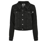 Jeansjacke URBAN CLASSICS "Urban Classics Damen Ladies Organic Denim Jacket", Damen, Gr. S, schwarz washed, 50% Baumwolle (Bio), 48% Baumwolle, 2% Elasthan, unifarben, slim fit, amerikanischer Ausschn
