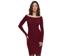 Urban Classics Damen Kleid Ladies Off Shoulder Longsleeve Glitter Dress Burgundy XS