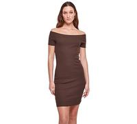 Urban Classics Damen Kleid Ladies Off-Shoulder Rib Dress schulterfrei Slim Fit Braun 4XL