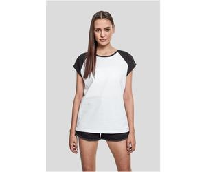 Urban Classics Damen Kontrast-Raglan-T-Shirt, weiß/schwarz, S