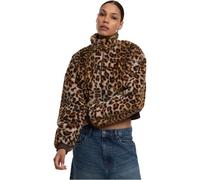 Allwetterjacke URBAN CLASSICS "Urban Classics Ladies Cropped Faux Fur Leo Jacket", Damen, Gr. XL, leo, 100% Polyester, animal-print, Casual, normal, hoch geschlossener Ausschnitt, Jacken (49051111-XL)