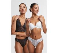 Urban Classics Damen Ladies Allover Lace Tanga 2-Pack TB7847A Black+White-XL
