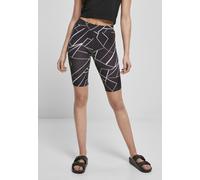 Stoffhose URBAN CLASSICS "Urban Classics Damen Ladies AOP Cycle Shorts 2-Pack", Damen, Gr. S, US-Größen, geometric schwarz, schwarz, 94% Polyester, 6% Elasthan, slim fit, Hosen Stoffhose (29320442-S)