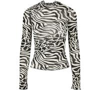 Urban Classics Damen Longsleeve Ladies AOP Mesh Turtleneck Longsleeve White/Black-5XL