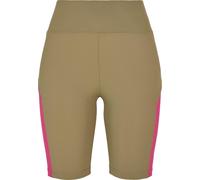 Radlerhose URBAN CLASSICS "Urban Classics Damen Ladies Color Block Cycle Shorts", Damen, Gr. L, US-Größen, khaki, brightviolet, 80% Polyimid, 20% Elasthan, skinny fit, Hosen Radlerhose (25480123-L) kh