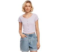 Urban Classics Ladies Cropped Button Up Rib Tee in Gr. 5XL in Violet