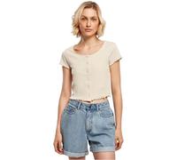 Urban Classics Ladies Cropped Button Up Rib Tee in Gr. XXL in Beige
