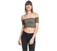 Urban Classics Ladies Cropped Cold Shoulder Smoke Top in Gr. L in Olive