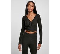 Urban Classics Ladies Cropped Rib Wrapped Longsleeve in Gr. S in Schwarz