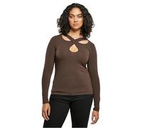 Urban Classics Longsleeve Crossed Cut Out – Damen, V-Ausschnitt, Braun, Gr. S