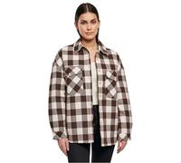 Langmantel URBAN CLASSICS "Urban Classics Damen Ladies Flanell Padded Overshirt", Damen, Gr. XS, braun (pink, braun), 100% Baumwolle, Mäntel (64680235-XS) pink, braun