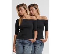 Urban Classics Damen Ladies Organic Asymmetric Rib Tee 2-Pack TB7096A Black+Black-2XL