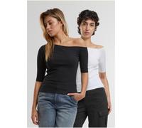 Urban Classics Damen Ladies Organic Asymmetric Rib Tee 2-Pack TB7096A Black+White-L