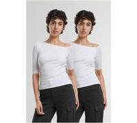 Urban Classics Damen Ladies Organic Asymmetric Rib Tee 2-Pack TB7096A White-XS