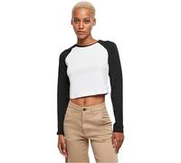 Urban Classics Ladies Organic Cropped Retro Baseball Longsleeve Langarmshirt weiß schwarz in L