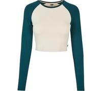 Urban Classics Damen Ladies Organic Cropped Retro Baseball Longsleeve Whitesand/Jasper-XL