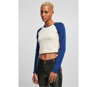 Urban Classics Damen Ladies Organic Cropped Retro Baseball Longsleeve Whitesand/Spaceblue-2XL