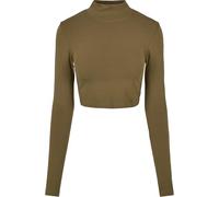 Langarmshirt URBAN CLASSICS "Urban Classics Damen", Damen, Gr. M, tiniolive, 95% Baumwolle, 5% Elasthan, unifarben, slim fit, hoch geschlossener Ausschnitt, Shirts Langarmshirt (15541027-M) tiniolive