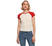 Urban Classics Damen T-Shirt Ladies Organic Stretch Short Retro Baseball Tee Whitesand/Hugered-XL
