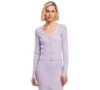 Strickjacke URBAN CLASSICS "Urban Classics Damen Ladies Short Rib Knit Cardigan", Damen, Gr. 5XL, lila, 35% Polyacryl, 35% Viskose, 30% Polyamid, unifarben, V-Ausschnitt, Strickjacken Strickjacke (282