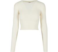 Rundhalspullover URBAN CLASSICS "Urban Classics Damen Ladies Short Rib Knit Twisted Back Sweater", Damen, Gr. XL, sandweiß, 35% Polyacryl, 35% Viskose, 30% Polyamid, unifarben, relaxed fit, Rundhals,