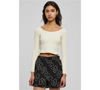 Urban Classics Damen Ladies Short Rib Wide V-Neck Longsleeve Whitesand-XS