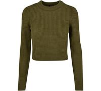 Rundhalspullover URBAN CLASSICS "Urban Classics Damen Ladies Short Waffle Sweater" Gr. XL, grün (summerolive) Damen Pullover (14854541-XL) summerolive
