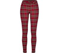 Urban Classics Damen Stoffhose Skinny Tartan Pants – kariert, Skinny Fit – rot/schwarz Größe 32