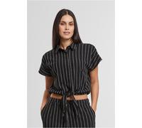 Klassische Bluse URBAN CLASSICS "Urban Classics Ladies Structured Striped Tied Blouse", Damen, Gr. M, schwarz, sanftes weiß, 92% Polyester, 6% Viskose, 2% Elasthan, Blusen (70671510-M) schwarz, sanfte