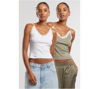 Urban Classics Damen Ladies V-Neck Lace Top 2-Pack TB7514A Paleolive-3XL