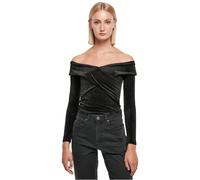 Urban Classics Ladies Velvet Rib Crossed Off Shoulder Longsleeve in Gr. M in Schwarz