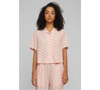 Urban Classics Damen Hemdbluse Ladies Viscose Resort Shirt, Kurzarm Bluse für Frauen, Loose Fit, Lemonadepinkcheck, 3XL
