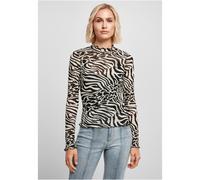 Urban Classics Damen Langarm-Rundhals-T-Shirt mit Allover-Print aus Mesh-Material, weiß/schwarz, XL