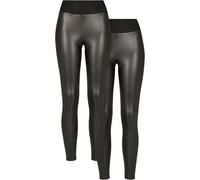 Urban Classics Ladies Faux Leather High Waist Leggings 2-Pack in Gr. XS in Schwarz