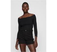 Urban Classics Damen Off-Shoulder Rippstrick-Langarmshirt, schwarz, M
