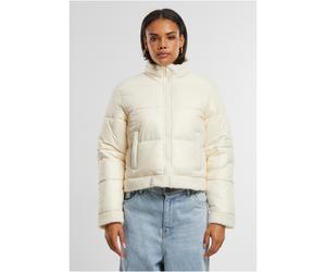 Urban Classics Damen Pufferjacke aus recycelter Sherpa-Fleece mit Glanzoptik, schwarz/Weißsand, Größe M