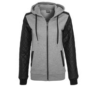 Urban Classics Damen Ladies Diamond Leather Imitation Sleeve Zip Hoody Pullover, Mehrfarbig (Gry/blk 119), Small