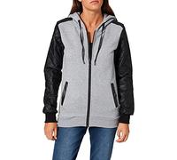 Urban Classics Damen Ladies Diamond Leather Imitation Sleeve Zip Hoody Pullover, Mehrfarbig (Gry/blk 119), Small