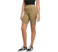Urban Classics Damen Radlerhose mit hohem Bund und Spitzen-Einsatz Slim Fit Khaki Gr. S