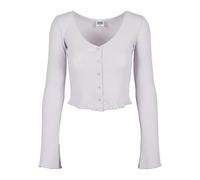 Langarmshirt URBAN CLASSICS "Urban Classics Damen Ladies Cropped Rib Cardigan", Mädchen, Gr. 4XL, softlila, 97% Baumwolle, 3% Elasthan, unifarben, slim fit, V-Ausschnitt, Shirts Langarmshirt (48291856