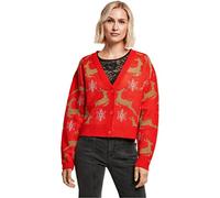 Urban Classics Damen Cardigan Ladies Short Oversized Christmas Cardigan Red/Gold-XS