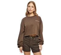 Urban Classics Damen Sweatshirt Ladies Cropped Small Embroidery Terry Crewneck Brown XXL