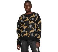 Kapuzenpullover URBAN CLASSICS "Damen Ladies Oversized Christmas Sweater" Gr. XL, schwarz (black, gold) Damen Pullover Rundhalspullover (63868362-XL)